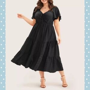 BloomChic Ruched Drawstring Ruffle Tiered Dress